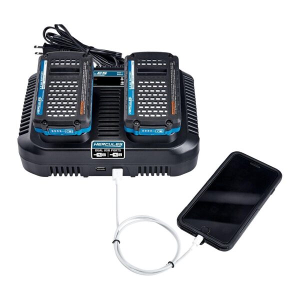 Cargador de doble puerto multivoltaje de litio de 20V/12V con dual USB - Image 2
