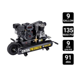 Compresor de Aire de rueda neumatica EPA 9 galones 212cc 135 PSI