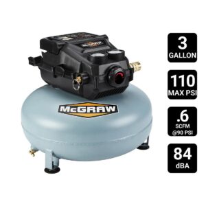 Compresor de aire tipo panqueque sin aceite de 3 galones, 1/3 hp, 110 psi