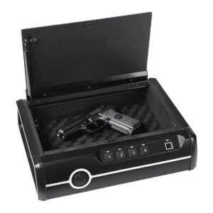 Caja fuerte biométrica para pistola con huellas dactilares.