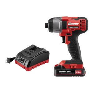 Kit de destornillador de impacto compacto hexagonal inalámbrico de 20 V de 1/4 pulgadas con batería de 1,5 Ah y cargador rápido