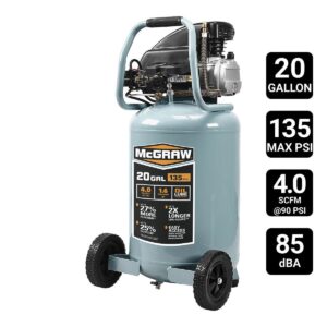 Compresor de aire lubricado vertical de 20 galones, 1,6 HP, 135 PSI