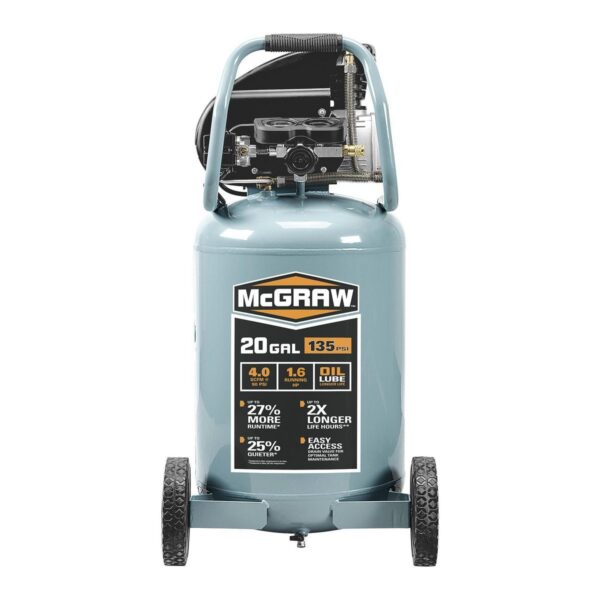 Compresor de aire lubricado vertical de 20 galones, 1,6 HP, 135 PSI - Image 3