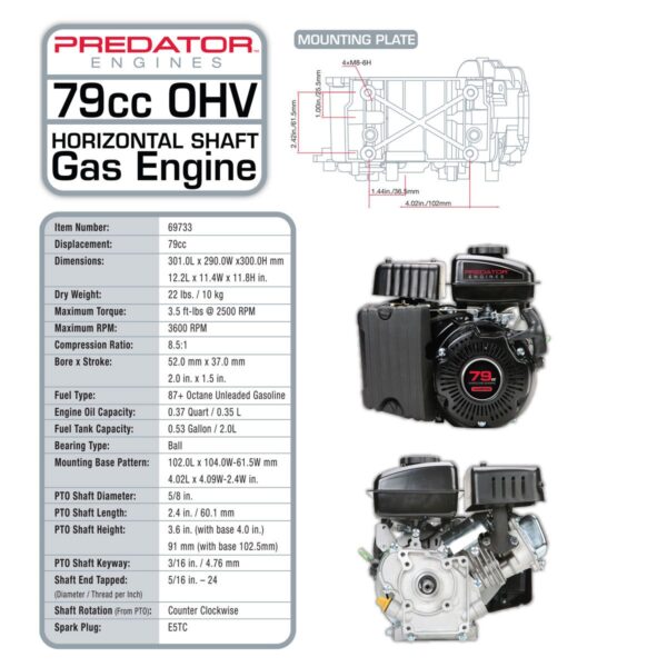 Motor a Gasolina Eje Horizontal 3 HP (79cc) OHV - Image 2