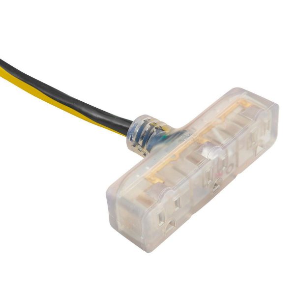 Cable de extensión de salida múltiple de calibre 12/3 de 50 pies con luz indicadora, amarillo/negro